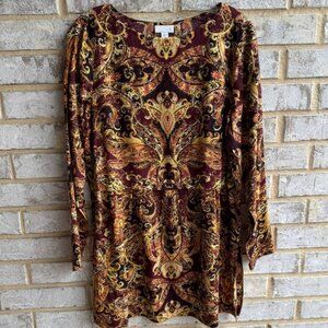 J. Jill Long Sleeve Geometric Print Pullover Blouse Women's Size S.